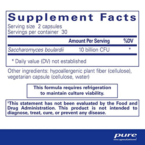 Saccharomyces Boulardii | Probiótico Natural para Equilibrar a Flora Intestinal | 60 Cápsulas - Pure Encapsulations