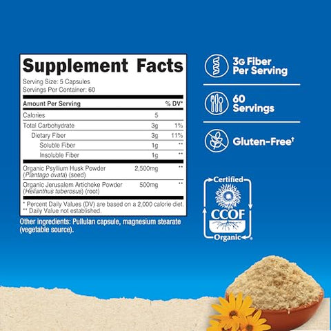 Cápsulas de Fibra com Suplemento de Fibra Prebiótica 300 Cápsulas – Feito com Casca de Psyllium Orgânico - Nutricost