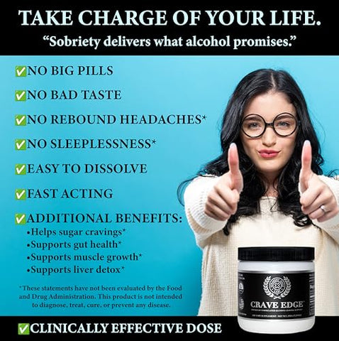Straight Edge Labs - Crave Edge – Suporte para Redução do Desejo por Álcool | Fórmula Médica | Bebida Substituta Anti Álcool | Pare de Beber Álcool | Desintoxicação do Fígado | Ação Rápida | Sem Comprimidos Grandes ou Sabor Ruim | 150g