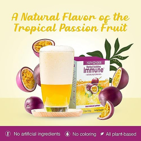 NUWONDER - Suplemento Herbal de Suporte à Imunidade com Astragalus, Gengibre, Jujuba, Atractylodes, Sabor Natural de Maracujá, Sem Ingredientes Artificiais, Reforço Imunológico, 1 Caixa com Extra