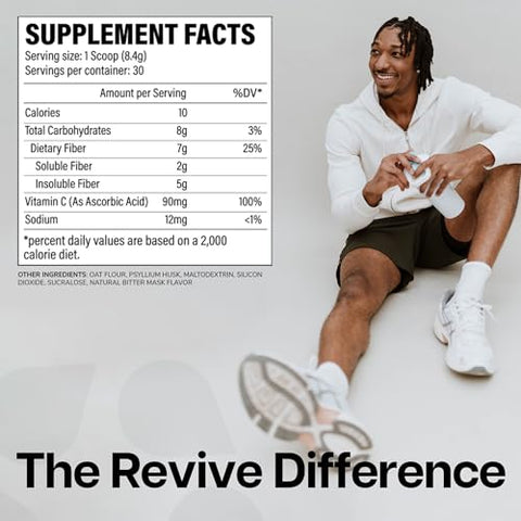 Fiber – Saúde Digestiva, Fibra, Casca de Psyllium, Farinha de Aveia – 30 Porções (30 Porções, Sem Sabor) - Revive MD