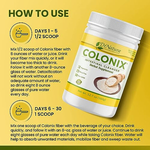 DrNatura - Dr Natura Colonix: Limpeza Intestinal Natural, Fibra Diária, Desintoxicação e Limpeza do Cólon, Suporte para um Cólon Saudável, Intestinos e Intestino, Porção de 30 Dias, 360g