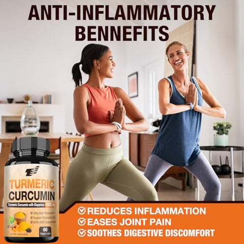 TOPCAPAK - Turmeric Curcumin com BioPerine 95%% Curcuminoides Padronizados Extrato de Pimenta Preta para Máxima Absorção – 120 Cápsulas
