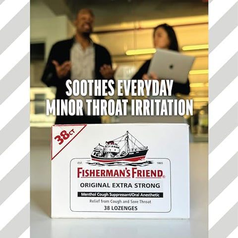 Fisherman's Friend - Fisherman’s Friend Pastilhas para Tosse, Supressor de Tosse e Pastilhas para Dor de Garganta, Original Extra Forte, 10mg de Mentol, 228 Pastilhas (6 Pacotes de 38)