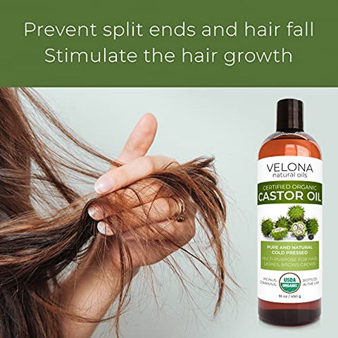 velona - Óleo de Rícino Orgânico Certificado pelo USDA – 64 oz | Para Cabelos, Fortalece Cílios, Sobrancelhas | Extraído a Frio, Óleo Natural, Grau USP | Livre de Hexano  Velona