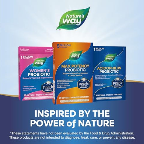 Nature's Way - Nature’s Way Max Potency Probiotic Pearls para Homens e Mulheres, Suporte Digestivo, Imunidade, Saúde do Cólon*, 5 Bilhões de Culturas Vivas, Sem Necessidade de Refrigeração, 30 Softgels