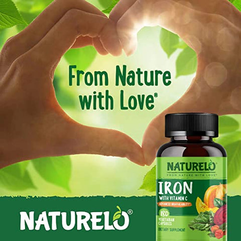 NATURELO - Suplemento de Ferro Vegano NATURELO com Vitamina C e Alimentos Orgânicos – Comprimidos de Ferro Suave para Mulheres