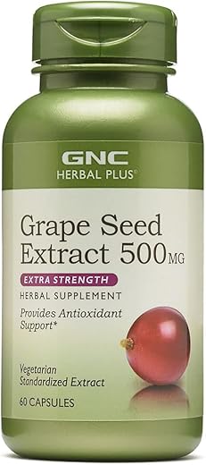 Herbal Plus Extrato de Semente de Uva 500mg – Força Extra, 60 Cápsulas, Suporte Antioxidante - GNC