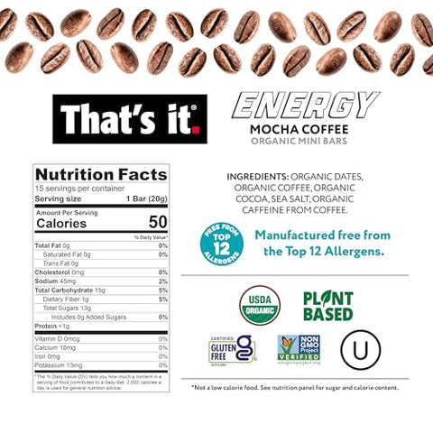 That's it. - That’s it. Mini Barras de Café Orgânico Energético – (1 Mini Barra = 1 Xícara de Café) Prático e Saudável, Sem Açúcares Adicionados, Não-OGM, Lanche Energético com Cafeína, Kosher, Amigo das Alergias (Café Mocha -…
