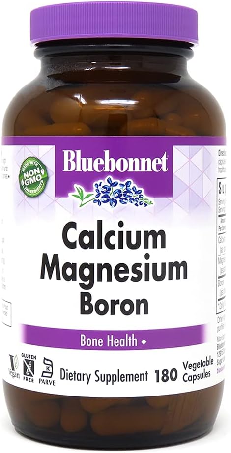Bluebonnet - BlueBonnet Cálcio Magnésio Boro Cápsulas Vegetarianas, Off-White, 180 Unidades
