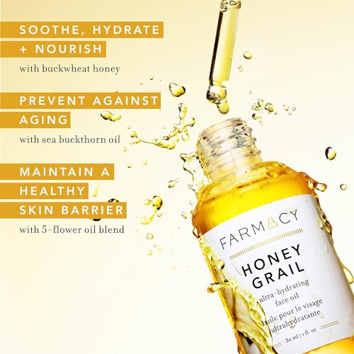 Honey Grail Óleo Hidratante Facial para Pele Seca, Linhas Finas – Hidratante Facial com Mel para Pele Seca – 30ml - Farmacy