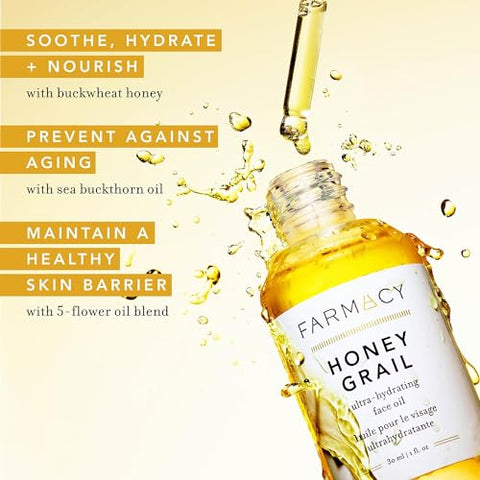 Honey Grail Óleo Hidratante Facial para Pele Seca, Linhas Finas – Hidratante Facial com Mel para Pele Seca – 30ml - Farmacy