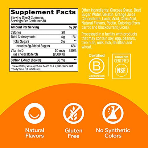 Gummy Energético Diário, Sem Cafeína, Vitamina B12, CoQ10, Goji Berry, Suplemento Mastigável para Adultos - OLLY