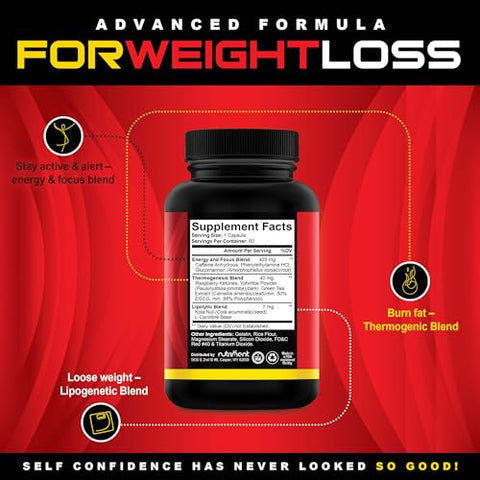Nutriment - Quick Ten – Melhores Pílulas para Perda de Peso – Estimulante Natural do Metabolismo, Inibidor de Apetite, Queimador de Gordura – Pílulas Premium para Dieta para Mulheres e Homens – Mistura de Energia e Foco – 60 cápsulas