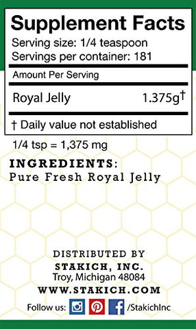 Fresh Royal Jelly – Puro, Natural – Sem Aditivos/Sabores/Conservantes – 227g - Stakich
