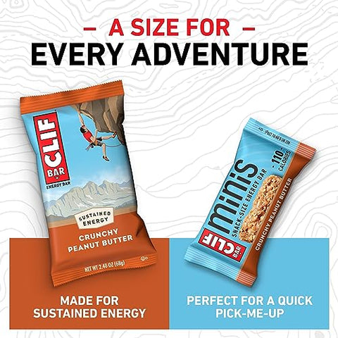 Clif Bar - CLIF BAR – Barras Energéticas Crocantes de Manteiga de Amendoim – Tamanho Grande e Mini – Feitas com Aveia Orgânica – Não-OGM – Baseadas em Plantas – 68g e 28g (20 Unidades)