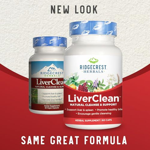RidgeCrest Herbals - Ridgecrest Herbals LiverClean – Suporte Herbal para o Fígado, Cardo Abençoado, Dente-de-leão, Desintoxicação, Limpeza, Bile Saudável (60 Cáps, 30 Porções)