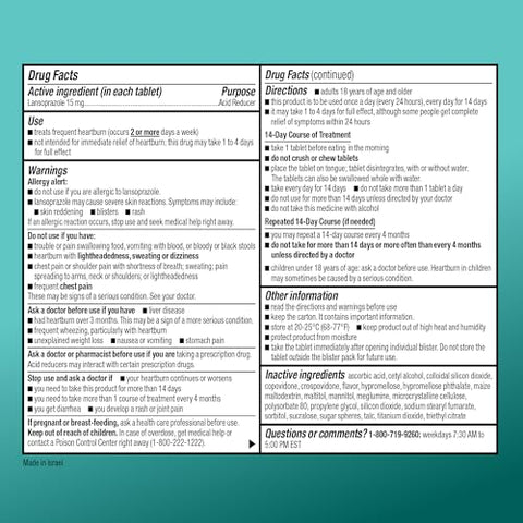 Lansoprazole 15 mg – 42 Comprimidos Orally Disintegrating de Liberação Retardada, Redutor de Ácido, Sabor Morango - Amazon Basic Care