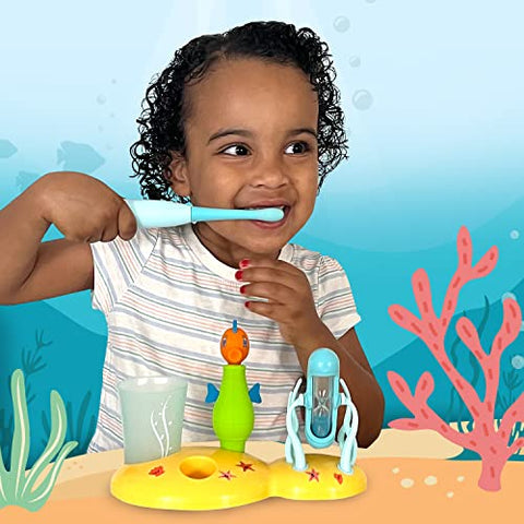 Escova de Dentes Elétrica Aquasonic Kids Sonic para Crianças de 3 Anos | 2 Cabeças de Escova, Brinquedo, Temporizador, Copo de Enxágue | 2 Modos de Escovação: Limpeza