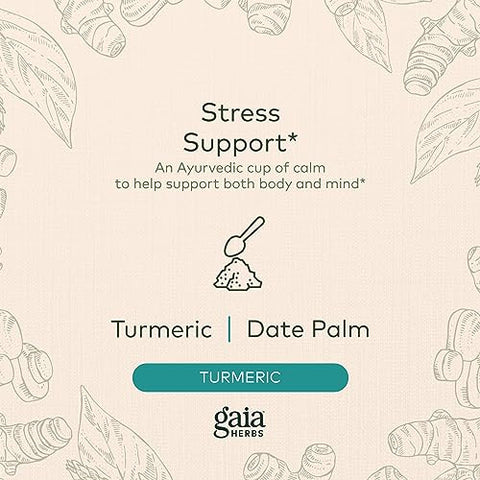 Golden Milk em Pó – Cúrcuma Orgânica, Pimenta Preta, Ashwagandha, Tâmaras, Cardamomo e Baunilha para uma Xícara de Calma Natural Ayurvédica – 100g - Gaia Herbs