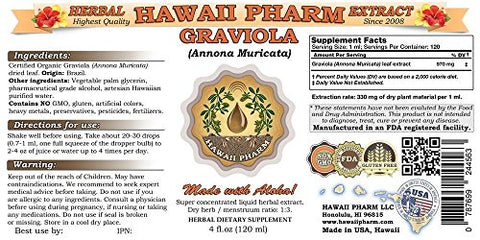 Hawaii Pharm - Graviola Extrato Líquido, Tintura de Folha Seca de Graviola (Annona Muricata) 2×120 ml