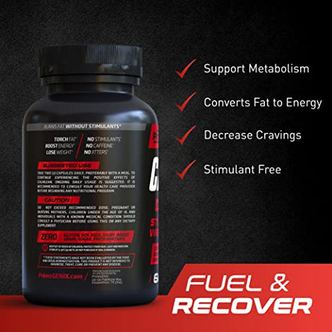 PrimeGENIX - CalmLean Queimador de Gordura Livre de Estimulantes | Suplemento para Perda de Peso Masculino | Supressor de Apetite, Acelerador de Metabolismo | Nutrientes Termogênicos | Fórmula de Perda de Gordura sem Estimulantes