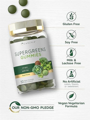 Supergreens Gummies | Vegano, Não-OGM e Suplemento Livre de Glúten | 100% Natural - Carlyle
