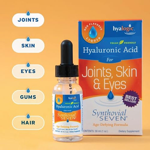 Synthovial Seven – Suplemento de Ácido Hialurônico Oral 30ml (Pacote com 2) – HA Líquido Suporta Hidratação da Pele, Articulações, Olhos e Lábios – Livre de Glúten, Vegano - Hyalogic