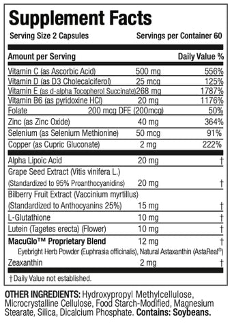 EyeScience - Fórmula Avançada de Saúde Macular Além do AREDS2 – Vitaminas Oculares Avançadas com Luteína, Zeaxantina, Mirtilo e Vitaminas C, D, E e B6 (Fornecimento de 60 Dias)