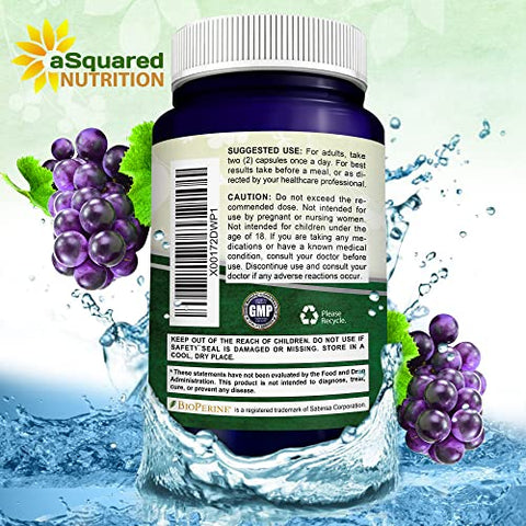Resveratrol Natural com Extrato de Vinho Tinto – 180 Cápsulas – Suplemento Antioxidante Trans Resveratrol para Saúde do Coração Puro – Extra Forte - aSquared Nutrition