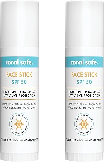 Coral Safe - Protetor Solar Mineral Facial em Bastão SPF 50 2 Unidades, Hawaii  Reef Safe