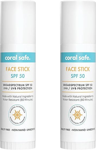 Coral Safe - Protetor Solar Mineral Facial em Bastão SPF 50 2 Unidades, Hawaii  Reef Safe