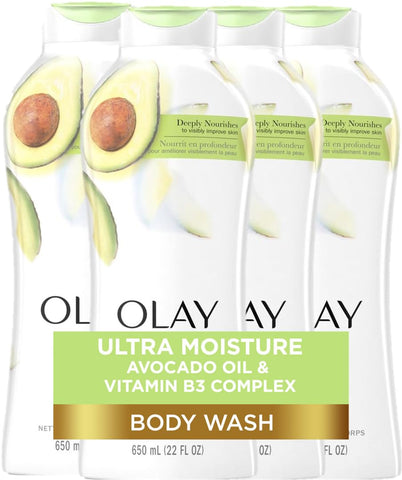 Body Wash Ultra Hidratante com Vitamina B3 e Óleo de Abacate, 650 ml (Pack com 4 unidades) - Olay