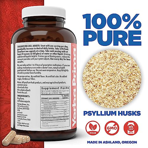 Psyllium Husks Veg Caps – 400 Cápsulas (625mg) (Pacote com 2) – Vegano, Não-OGM, Livre de Glúten – Limpeza do Cólon, Suplemento Diário de Fibras para Saúde Intestinal - Yerba Prima