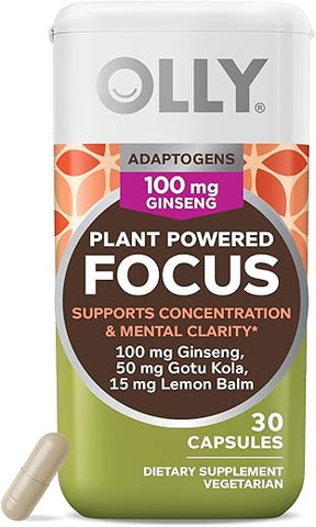 Focus Adaptogen – Cápsulas Vegetarianas de Ginseng e Gotu Kola para Suporte de Humor – 30ct - OLLY