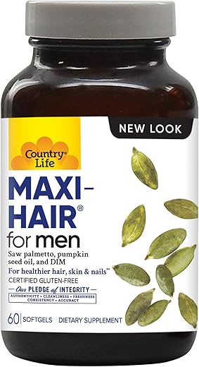 Maxi-Hair for Men – 2000mcg Biotina, Saw Palmetto, Óleo de Semente de Abóbora, DIM, Potássio, Magnésio, Cálcio | Cabelos Fortes e Saudáveis - Country Life