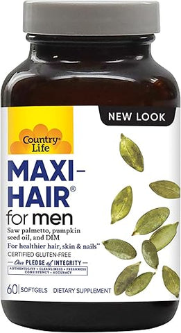 Maxi-Hair for Men – 2000mcg Biotina, Saw Palmetto, Óleo de Semente de Abóbora, DIM, Potássio, Magnésio, Cálcio | Cabelos Fortes e Saudáveis - Country Life