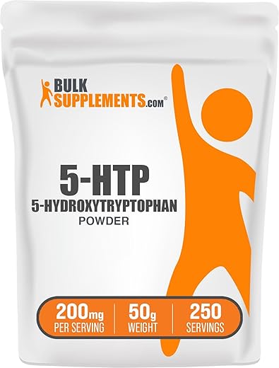 com 5-HTP em Pó – 5-Hidroxitriptofano, Suplemento 5-HTP 200mg, Suporte ao Humor – Livre de Glúten, 200mg por Porção, 50g (1,8 oz) (Pacote de 1) - BulkSupplements