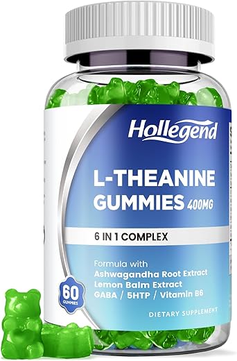 HOLLEGEND - L-Theanine Gummies 400mg com Ashwagandha, GABA, 5HTP – Suplemento Mastigável para Relaxar e Dormir – Marca em Destaque