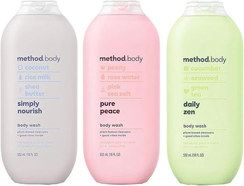 Kit de Variedades de Sabonetes Method – 3 Fragrâncias – Simplesmente Nutritivo, Paz Pura e Zen Diário – 532 ml Cada