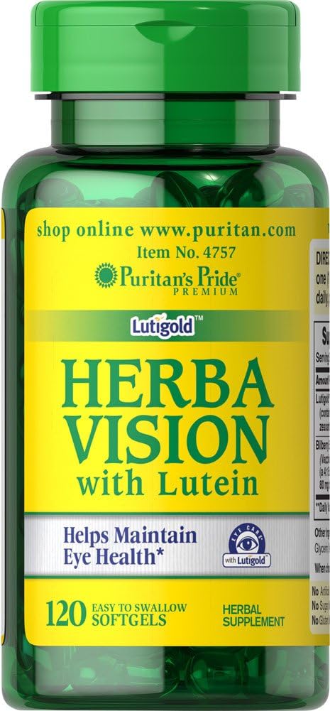Puritan's Pride - Puritan’s Pride Herbavision Luteína e Mirtilo – 120 Softgels | Visão saudável | Antioxidantes naturais | Puritan’s Pride