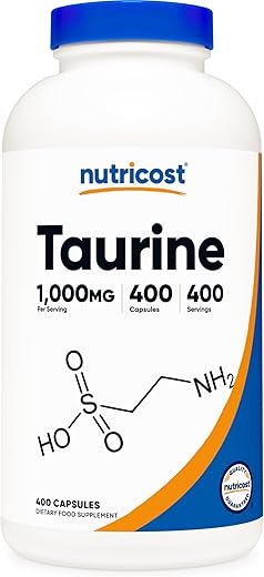 Taurina 1000mg, 400 Cápsulas – Aumente sua energia e desempenho - Nutricost