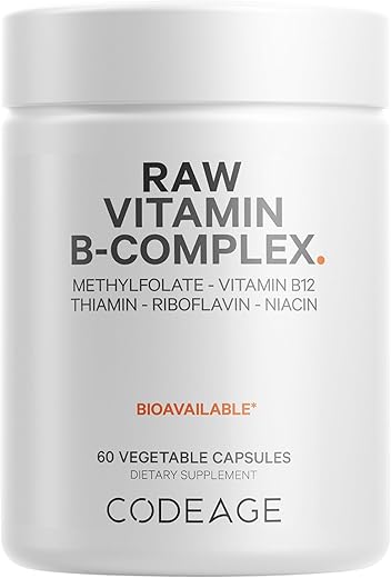 Raw Vitamin B-Complex – Vitaminas B Essenciais com Probióticos, Enzimas Digestivas e Frutas | 60 Cápsulas - Codeage