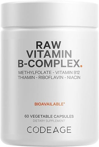 Raw Vitamin B-Complex – Vitaminas B Essenciais com Probióticos, Enzimas Digestivas e Frutas | 60 Cápsulas - Codeage