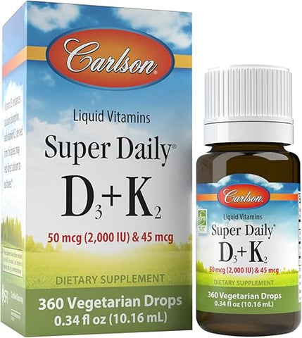 Super Daily D3 K2, 50 mcg D3 45 mcg MK-7, Coração – Vitamina D3 e K2 para a saúde cardíaca - Carlson