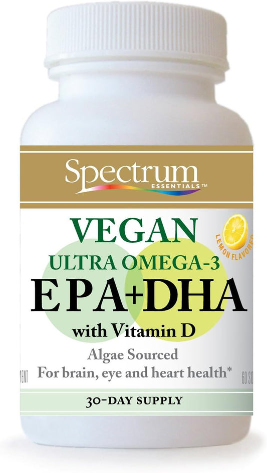 Essentials Soft Gels Vegan Ultra Omega-3 EPA e DHA com Vitamina D – 60 Cápsulas - Spectrum