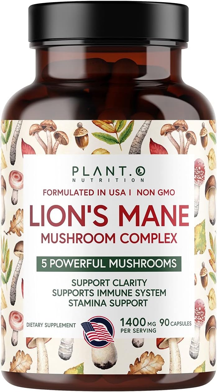 PLANT.O NUTRITION - Plant.O Premium Lion’s Mane – Suplemento Natural para o Cérebro com 5 Cogumelos – Lion’s Mane, Reishi, Chaga, Maitake, Shiitake – Imunidade, Foco, Humor – 60 cápsulas