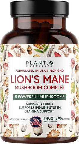 PLANT.O NUTRITION - Plant.O Premium Lion’s Mane – Suplemento Natural para o Cérebro com 5 Cogumelos – Lion’s Mane, Reishi, Chaga, Maitake, Shiitake – Imunidade, Foco, Humor – 60 cápsulas