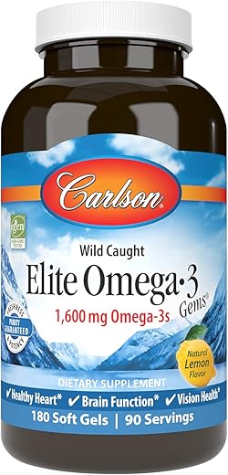 Ômega-3 Elite Gems, 1600 mg Ômega-3s, Coração, Cérebro, 1600 mg Ômega-3s, Coração, Cérebro - Carlson