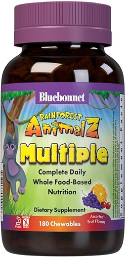 Nutrition Animalz Rainforest – Multivitamínico Infantil em Tabletes Mastigáveis à Base de Alimentos Integrais - Bluebonnet